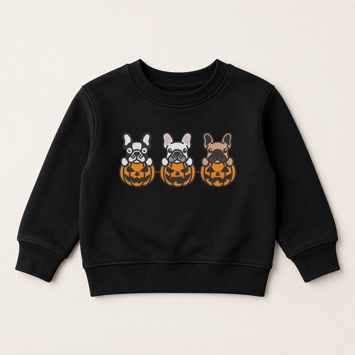 Black toddler French Bulldog pumpkin embroidered Halloween sweatshirt