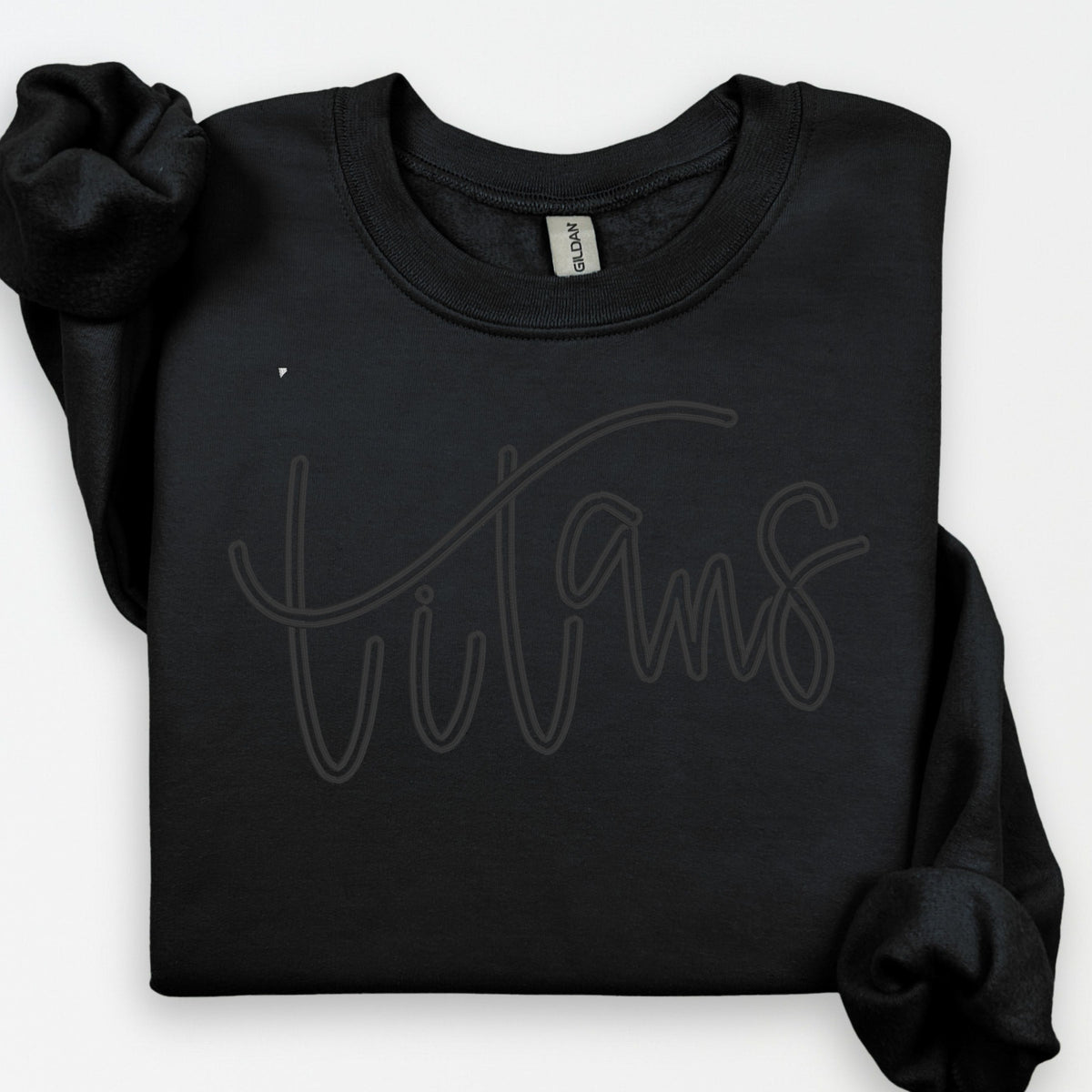 Black tone-on-tone Titans puff embroidered sweatshirt with raised black script