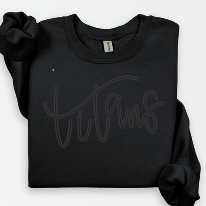 Black tone-on-tone Titans puff embroidered sweatshirt with raised black script