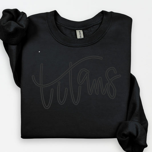 Black tone-on-tone Titans puff embroidered sweatshirt with raised black script