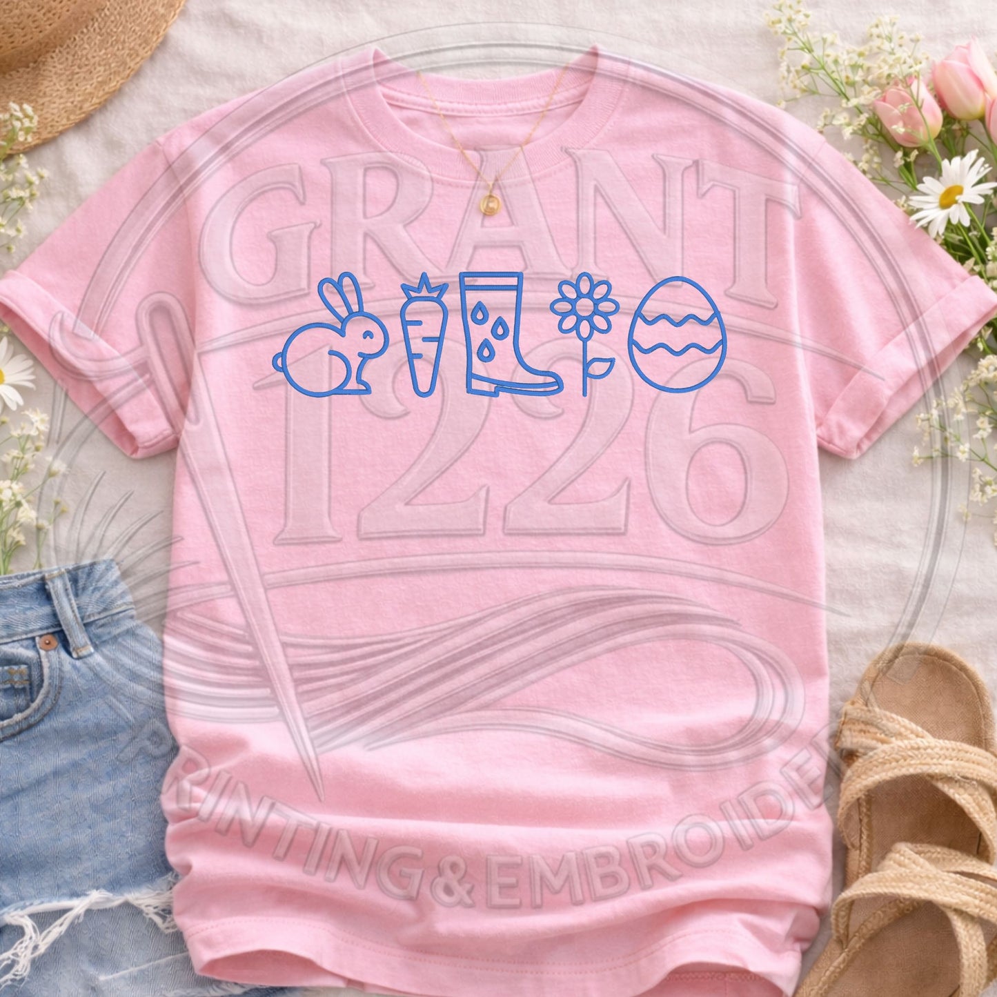 Blossom pink spring icons embroidered Comfort Colors shirt