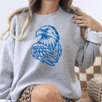 Sport gray eagle mascot embroidered sweatshirt modeled indoors