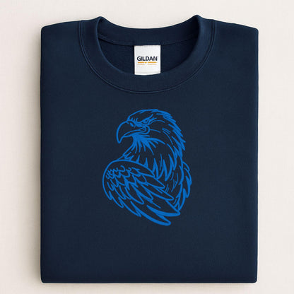 Navy eagle mascot embroidered sweatshirt folded for a front view