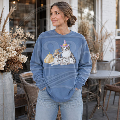 Blue Jean Australian Shepherd witch dog Halloween long sleeve shirt