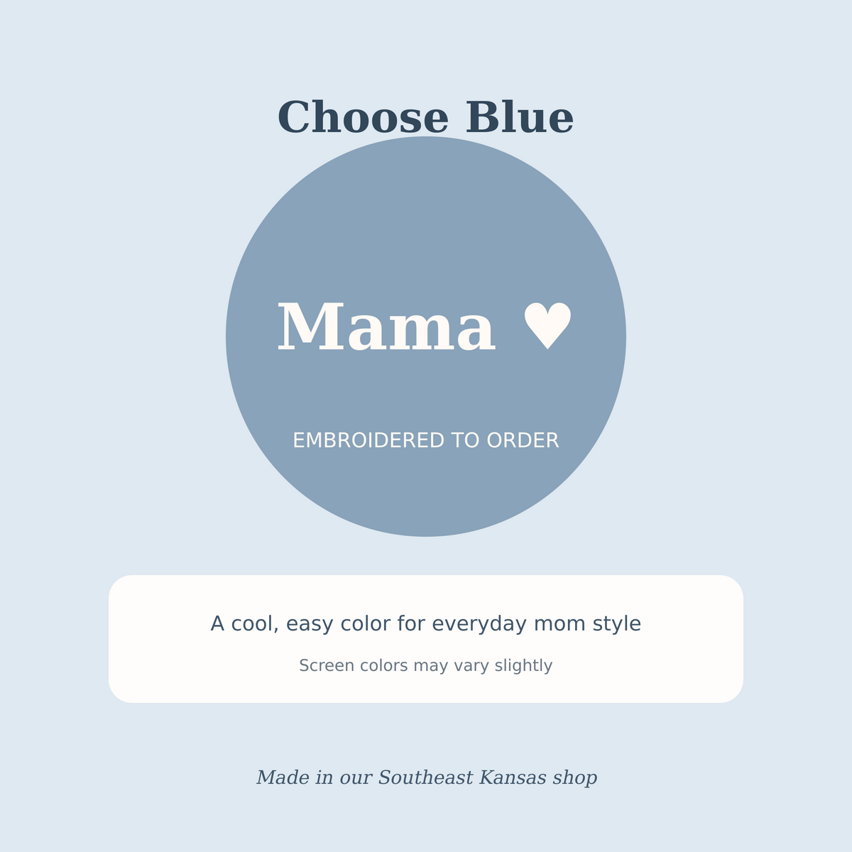 Blue color option for the Mama Heart embroidered mom hat made to order in Southeast Kansas