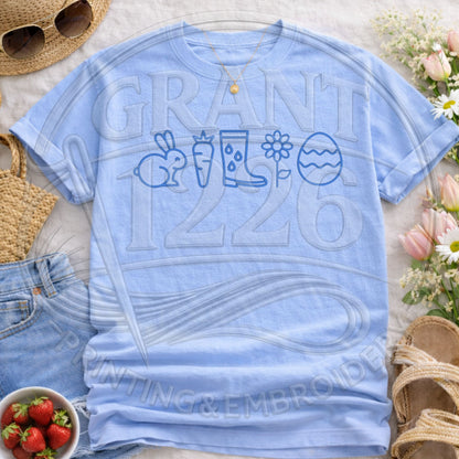 Blue pastel spring icons embroidered Comfort Colors tee