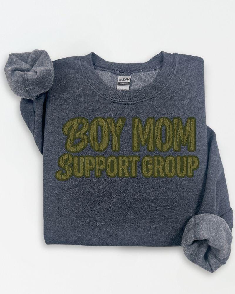 Dark heather Boy Mom Support Group graphic sweatshirt