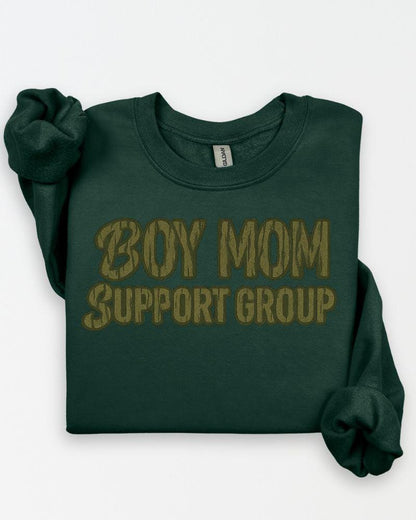 Forest green Boy Mom Support Group graphic crewneck sweatshirt