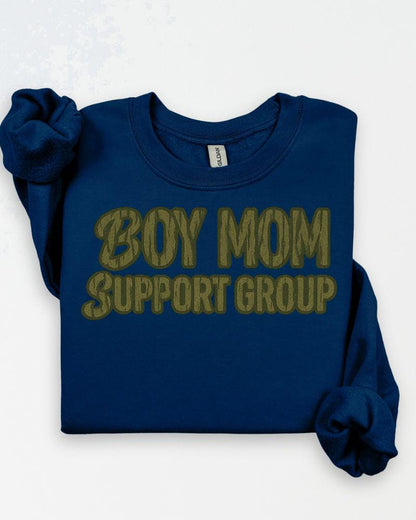 Royal blue Boy Mom Support Group graphic crewneck