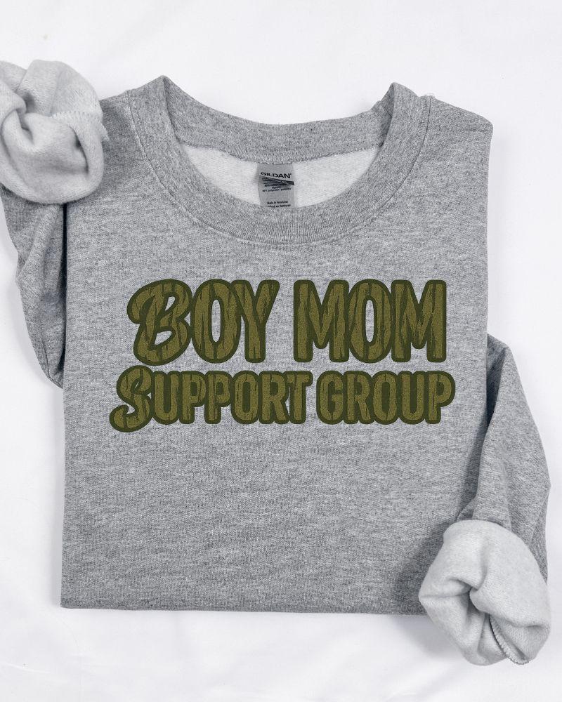 Sport gray Boy Mom Support Group graphic crewneck