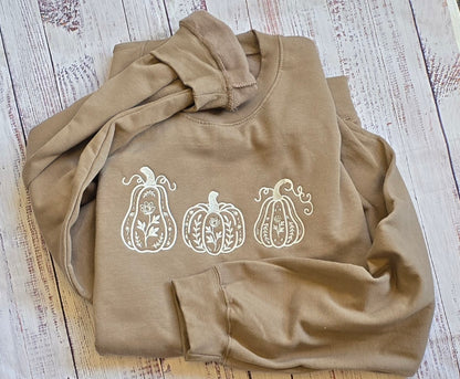 Brown Savana floral pumpkin embroidered crewneck sweatshirt real product photo