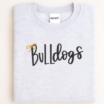 Sport gray Bulldogs embroidered crewneck folded for a front view