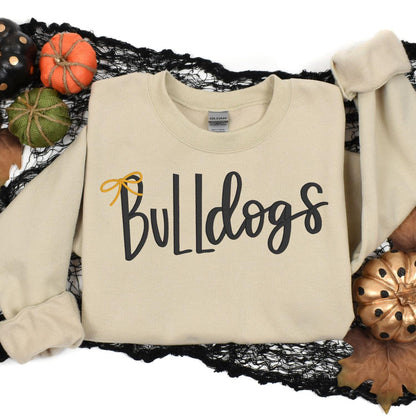 Sand Bulldogs embroidered sweatshirt styled with fall pumpkins and black lace
