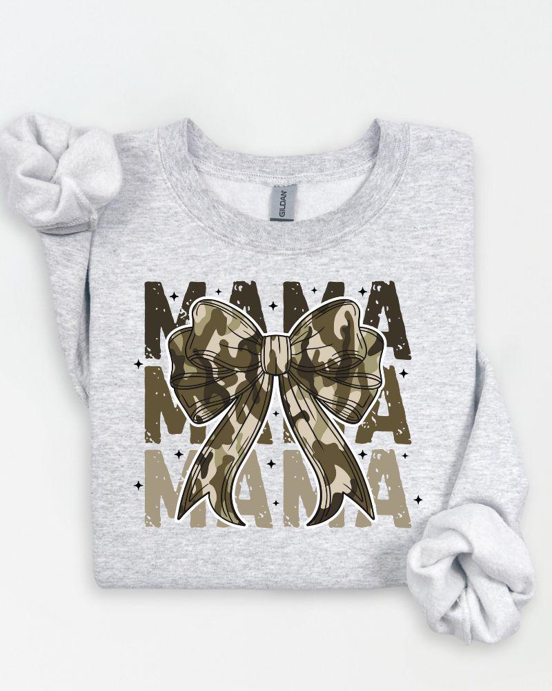Ash gray sweatshirt with Camo MAMA bow design
