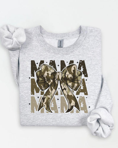 Ash gray sweatshirt with Camo MAMA bow design