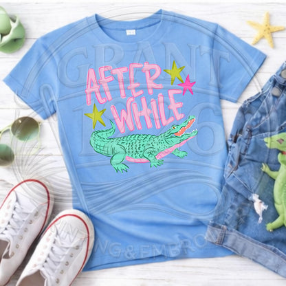 Carolina blue family matching alligator shirt set in a flat lay