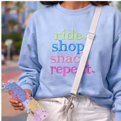 Ride shop snack repeat embroidery sweatshirt