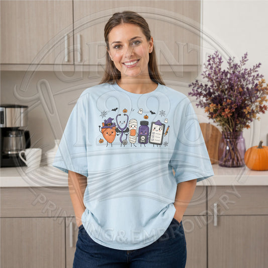 Chambray Comfort Colors short sleeve shirt with cute Halloween healthcare graphic