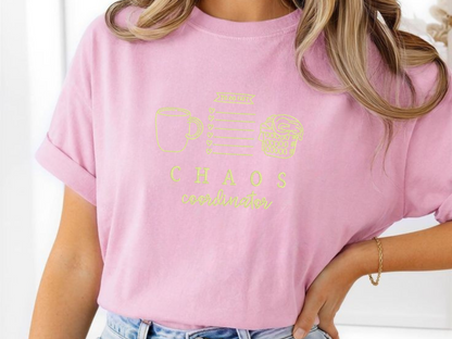 Blossom short-sleeve Chaos Coordinator embroidered adult shirt on model