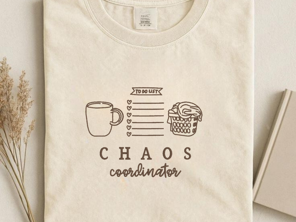 Ivory short-sleeve Chaos Coordinator embroidered shirt flat lay