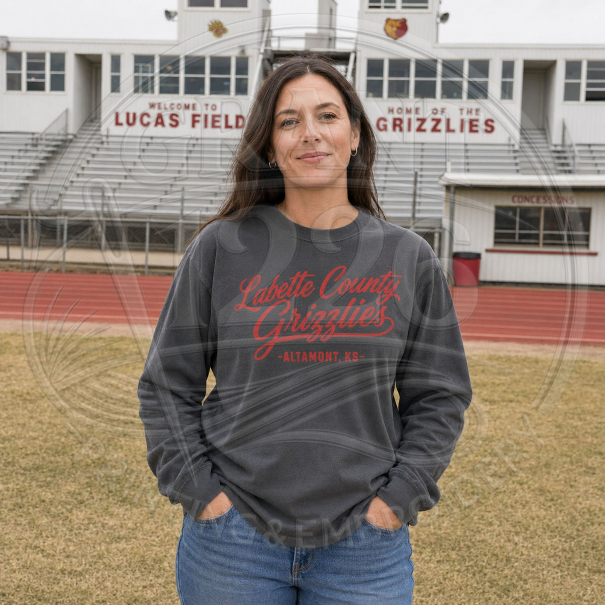 Labette County Grizzlies pepper long sleeve shirt modeled in Altamont Kansas