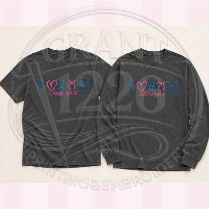 Charcoal Sonographer Life shirt shown in short- and long-sleeve options