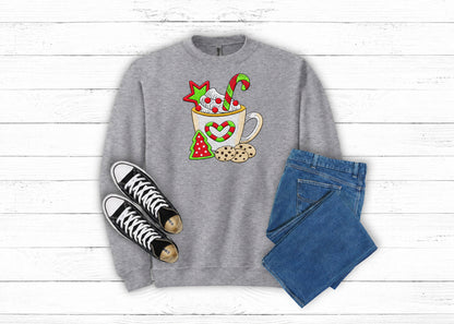 Christmas Cocoa and Cookies embroidered sweatshirt in Sport Grey flat lay