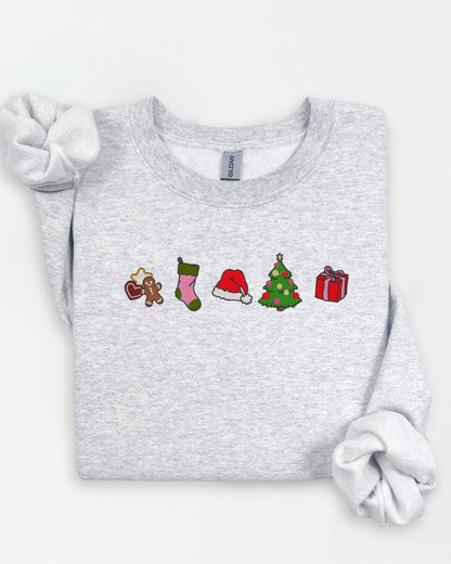 Gildan Christmas icons embroidered sweatshirt with colorful holiday designs