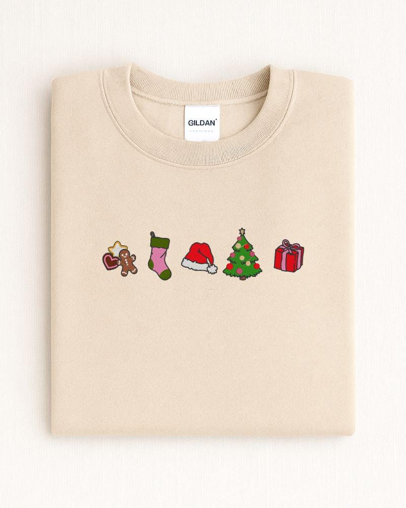 Close-up of colorful classic Christmas icon embroidery stitching
