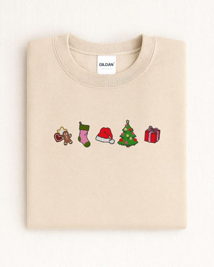 Close-up of colorful classic Christmas icon embroidery stitching