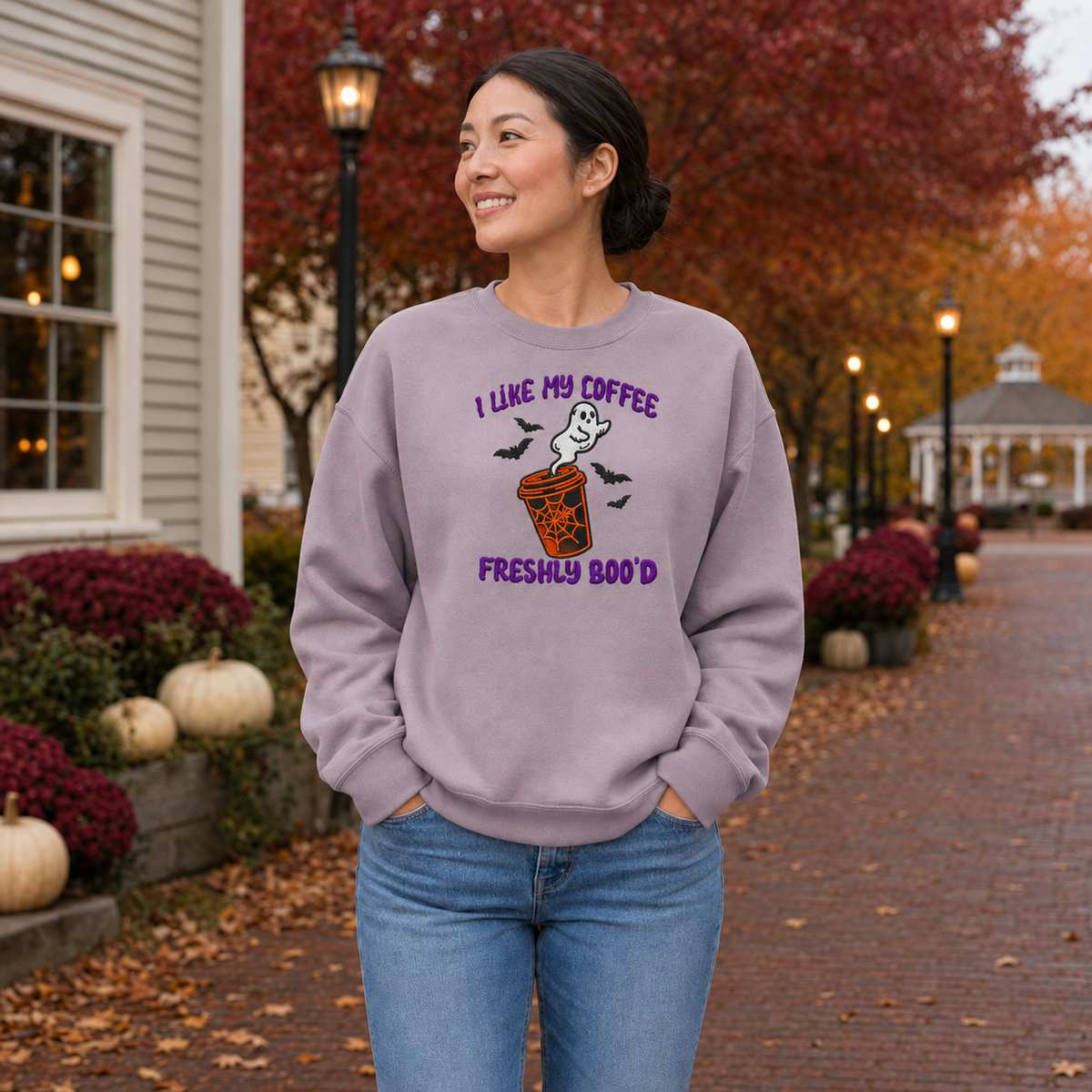 I Like My Coffee Freshly Boo'd embroidered sweatshirt in Paragon