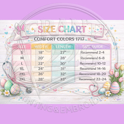 Comfort Colors 1717 medical assistant shirt size chart
