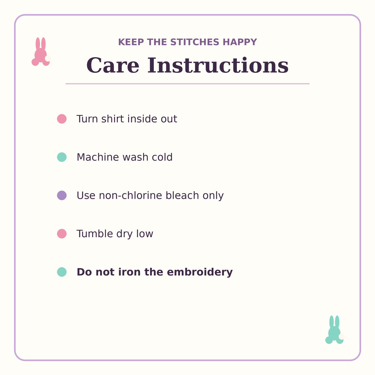 Care instructions for Comfort Colors embroidered bunny shirt