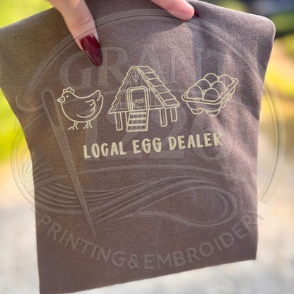 comfort colors espresso embroidered egg dealer tshirt