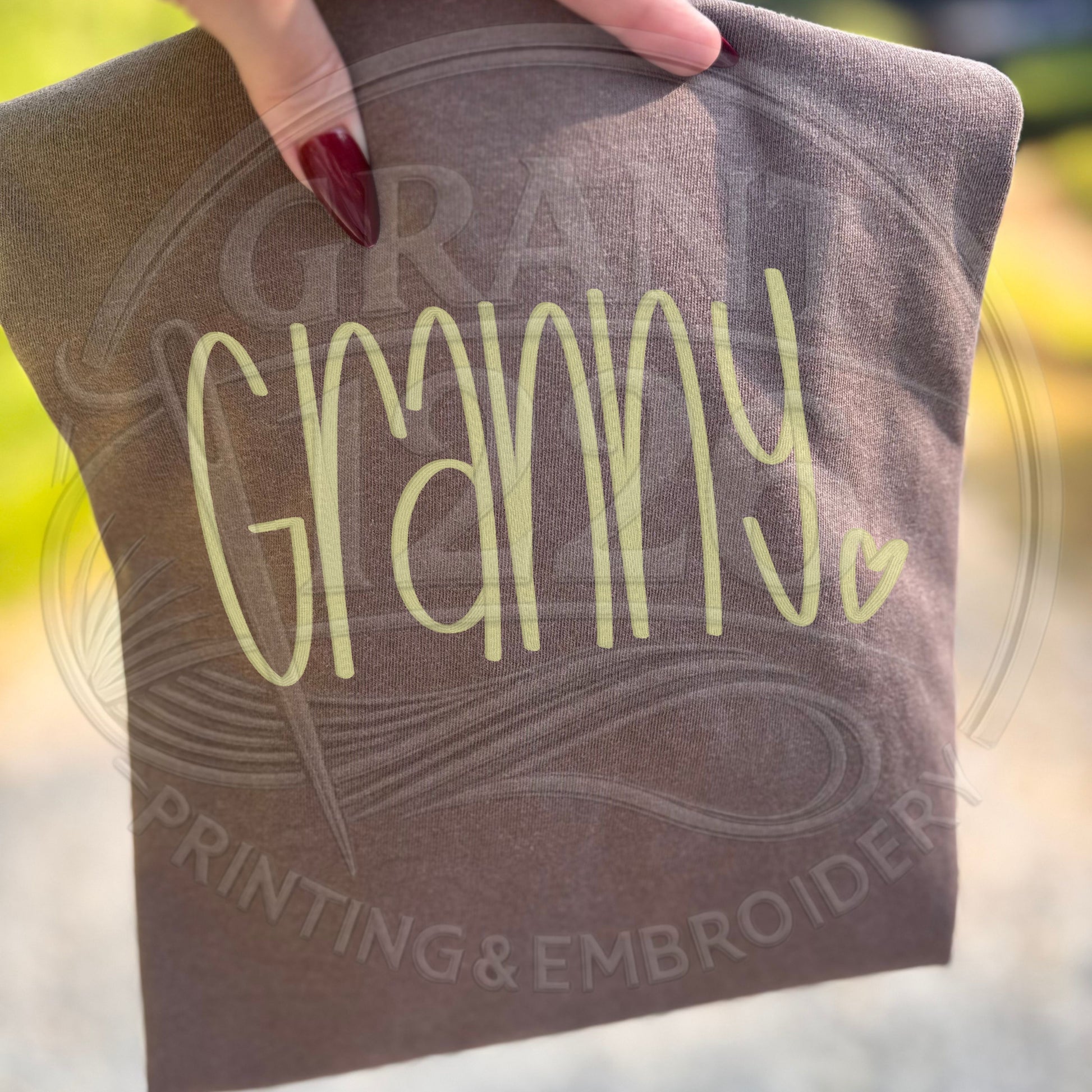 Espresso Comfort Colors granny embroidered shirt folded grandma gift tee