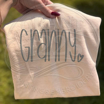 Ivory granny embroidered comfort colors grandma shirt folded mockup