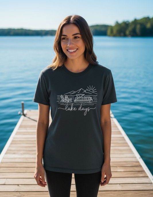 Lake Days embroidered short sleeve Comfort Colors shirt in Pepper
