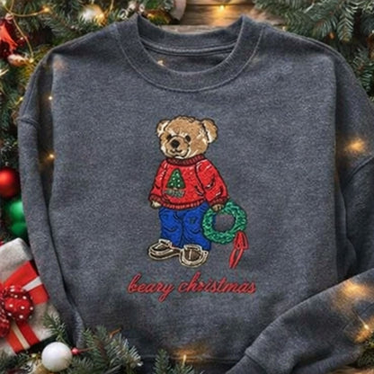 Beary Christmas Comfort Colors sweatshirt styled with holiday greenery