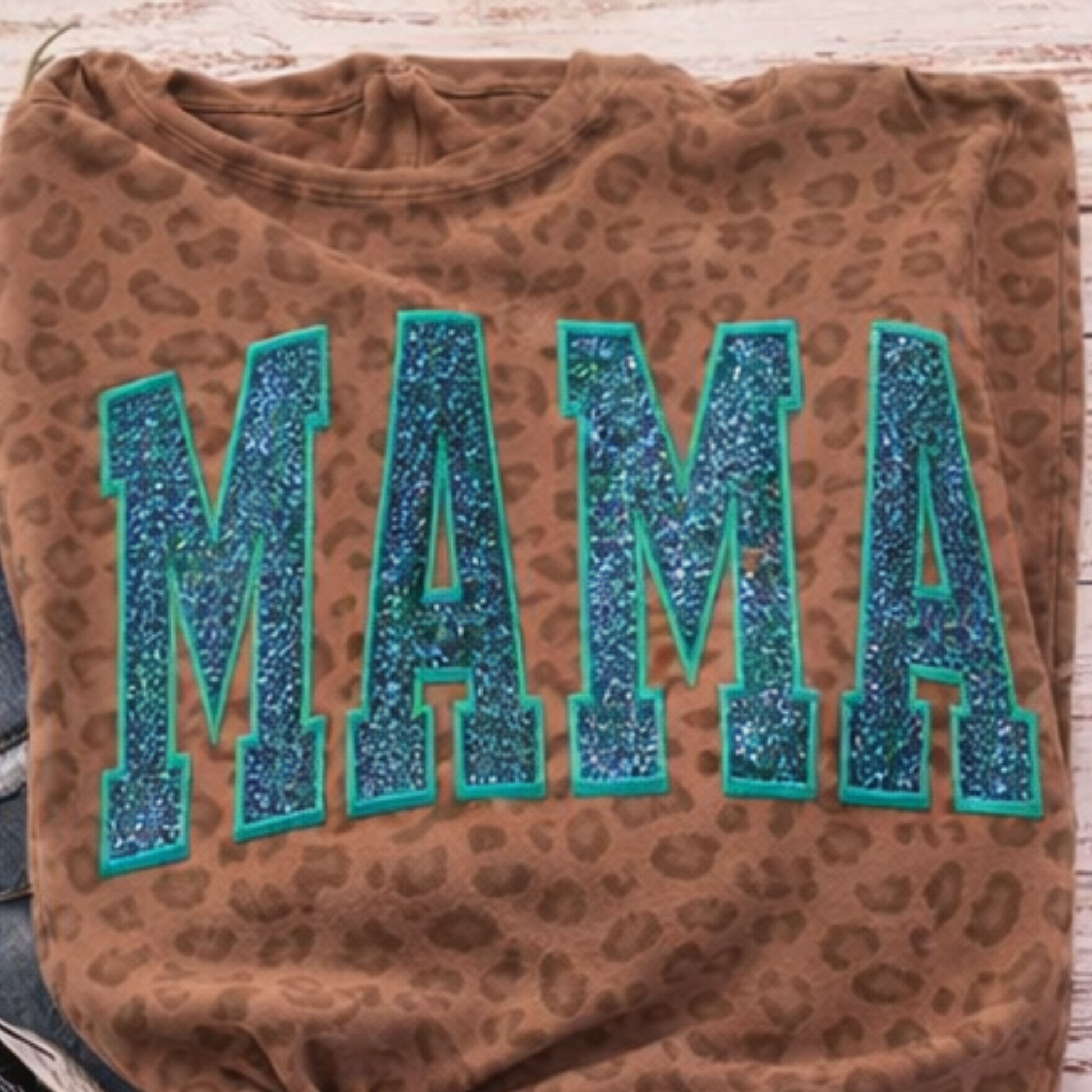 Glitter HTV leopard mom sweatshirt close up