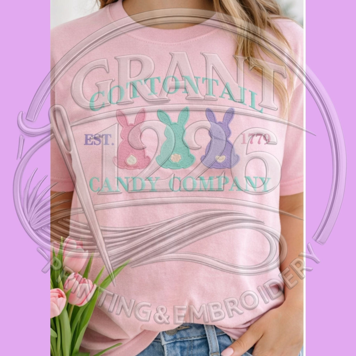 Cottontail Candy Company embroidered Easter bunny shirt in Blossom pink