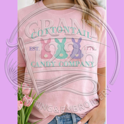 Cottontail Candy Company embroidered Easter bunny shirt in Blossom pink