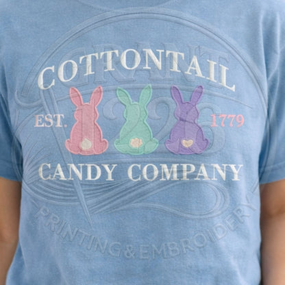 Cottontail Candy Company Easter bunny tee in Chambray blue