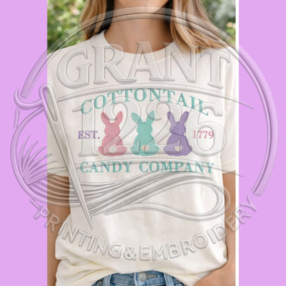 Cottontail Candy Company embroidered bunny shirt in Ivory Comfort Colors