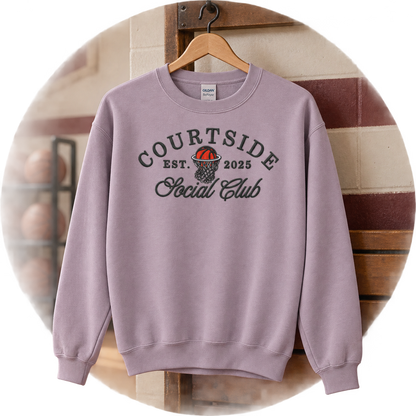 Paragon Courtside Social Club sweatshirt hanging in a vintage school gym