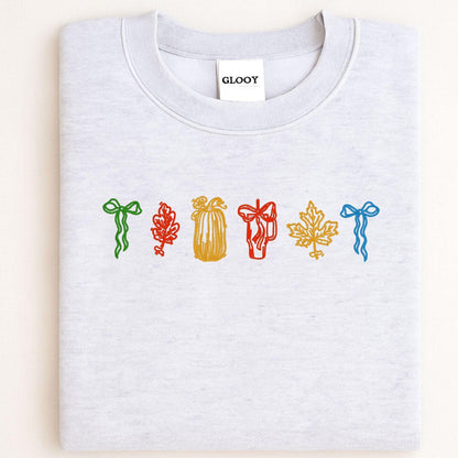 Sport gray fall icons embroidered crewneck folded for a front view