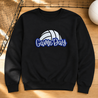 Black Gildan Softstyle volleyball Game Day embroidery flat lay
