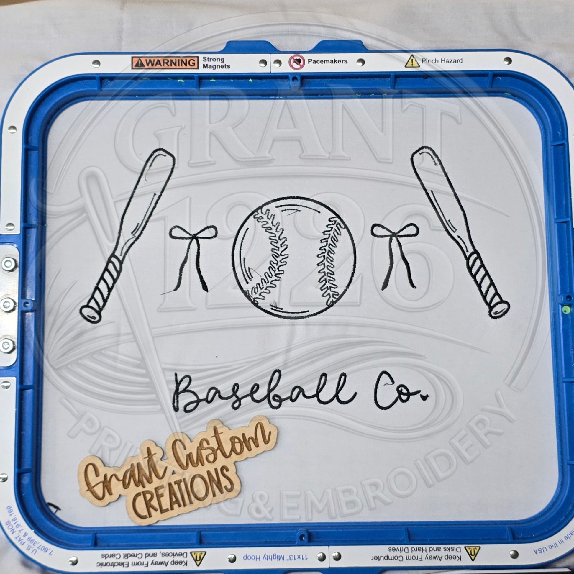 Embroidery machine stitching custom Baseball Co design