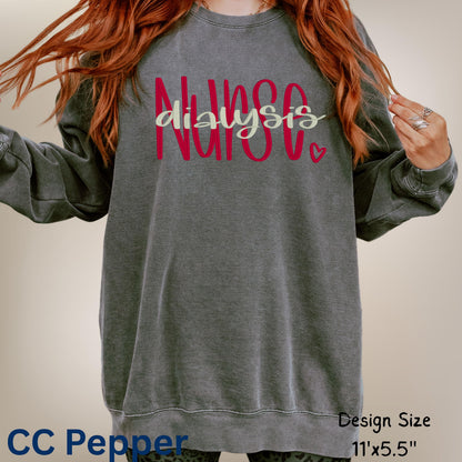 Gray Comfort Colors sweatshirt with custom Nurse embroidery