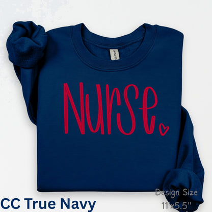 True navy sweatshirt with personalized Nurse script embroidery