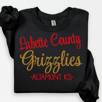 Custom school team wording sweatshirt with contrasting embroidery colors